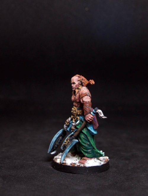 Oriental warrior w two axes.Rpg character.Hand painted miniature