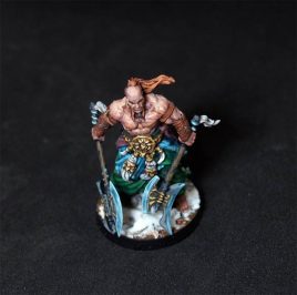 Oriental warrior w two axes.Rpg character.Hand painted miniature